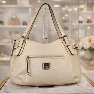 Dooney &‎ Bourke Nina Satchel Vintage Cream Bone Pebbled Leather Shoulder Bag